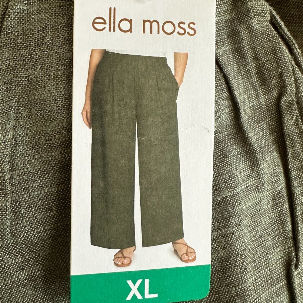 New Ella Moss Women's Linen Blend Pant XL Green Wide Leg Cottagecore Coastal